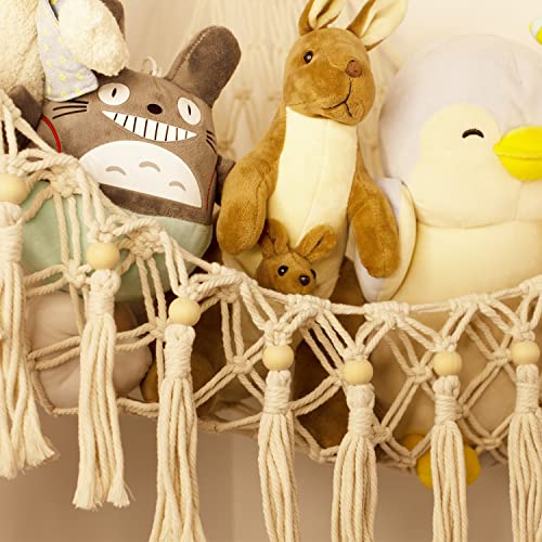 Stuffed Animal Toy Storage Hammock with LED Light-Macrame Jumbo Doll Room Corner Organizer Mesh Decoration-Hanging Storage Nets Kids Bedroom(Beads) from TCGPRO