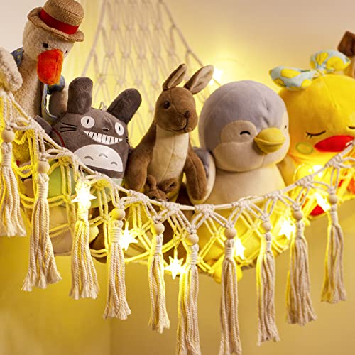 Stuffed Animal Toy Storage Hammock with LED Light-Macrame Jumbo Doll Room Corner Organizer Mesh Decoration-Hanging Storage Nets Kids Bedroom(Beads) from TCGPRO