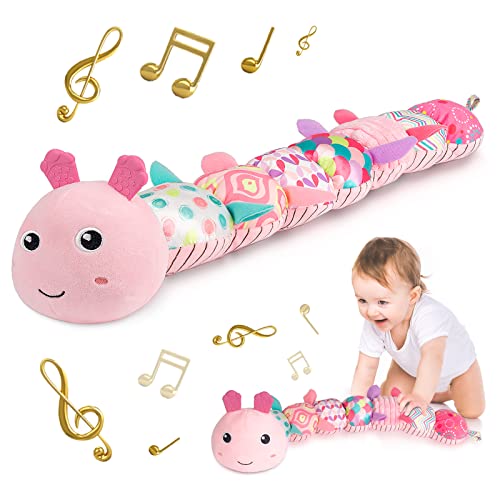 Sumobaby Infant Baby Musical Stuffed Animal Activity Soft Toys with Multi-Sensory Crinkle, Rattle and Textures, for Tummy Time Newborn 0-3-6-12 Months Girls, Caterpillar, Pink by Sumobaby
