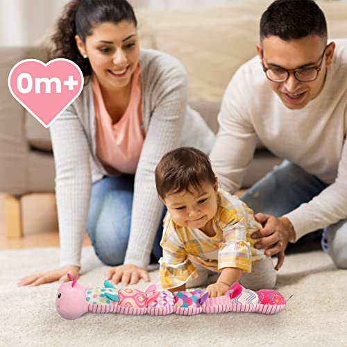 Sumobaby Infant Baby Musical Stuffed Animal Activity Soft Toys with Multi-Sensory Crinkle, Rattle and Textures, for Tummy Time Newborn 0-3-6-12 Months Girls, Caterpillar, Pink by Sumobaby