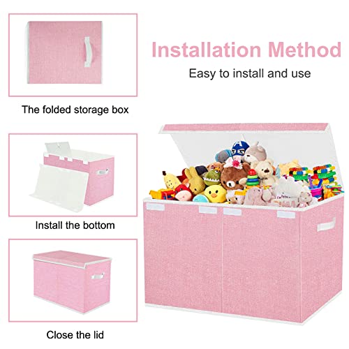 Pantryily Toy Box for Girls-Large Collapsible Kids Toy Chest Boxes Organizers and Storage for Nursery,Playroom,Office 24.5"x13"x16"(Pink) by Pantryily