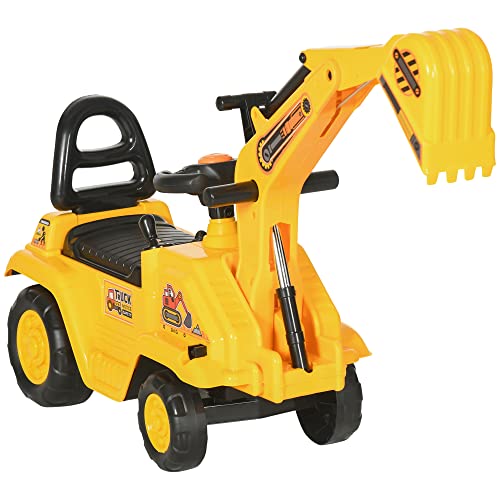 HOMCOM NO Power 3 in 1 Ride On Toy Excavator Digger Scooter Pulling Cart Pretend Play Construction Truck by Aosom LLC