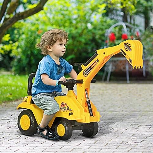 HOMCOM NO Power 3 in 1 Ride On Toy Excavator Digger Scooter Pulling Cart Pretend Play Construction Truck by Aosom LLC