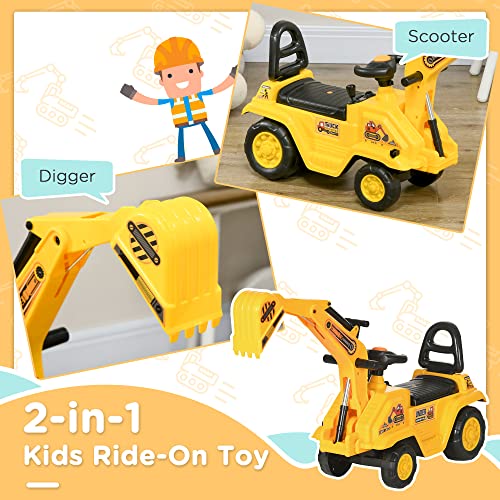 HOMCOM NO Power 3 in 1 Ride On Toy Excavator Digger Scooter Pulling Cart Pretend Play Construction Truck by Aosom LLC