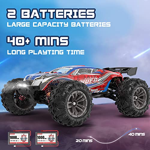 1:16 Brushless 55+ kmh High Speed Large RC Cars,Remote Control Car 4x4 Off Road Monster Truck Electric All Terrain Waterproof Toys Hobby Vehicle for Kids and Adults - 2 Batteries for 40+ Min Play by Hosim