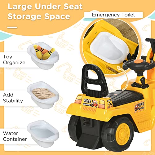 HOMCOM NO Power 3 in 1 Ride On Toy Excavator Digger Scooter Pulling Cart Pretend Play Construction Truck by Aosom LLC
