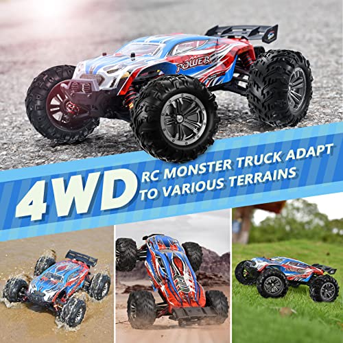 1:16 Brushless 55+ kmh High Speed Large RC Cars,Remote Control Car 4x4 Off Road Monster Truck Electric All Terrain Waterproof Toys Hobby Vehicle for Kids and Adults - 2 Batteries for 40+ Min Play by Hosim