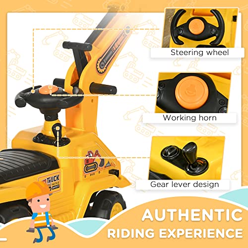 HOMCOM NO Power 3 in 1 Ride On Toy Excavator Digger Scooter Pulling Cart Pretend Play Construction Truck by Aosom LLC