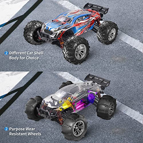 1:16 Brushless 55+ kmh High Speed Large RC Cars,Remote Control Car 4x4 Off Road Monster Truck Electric All Terrain Waterproof Toys Hobby Vehicle for Kids and Adults - 2 Batteries for 40+ Min Play by Hosim