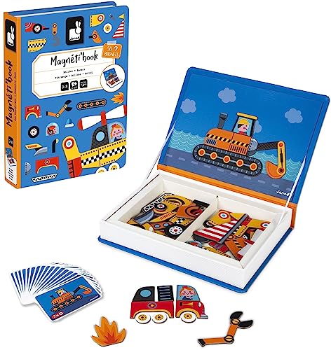 Janod MagnetiBook 69 pc Magnetic Racer Vehicles Game for Imagination Play - Book Shaped Travel/Storage Case Included - S.T.E.M. Toy for Ages 3+ by Juratoys US Corp