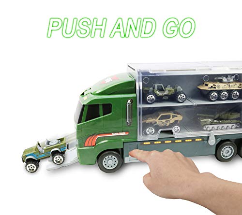 Smart Novelty Die Cast Emergency Trucks Vehicles Toy Cars Play Set in Carrier Truck - 7 in 1 Transport Truck Emergency Car Set for Kids Gifts (Army Vehicle Set) from Smart Novelty