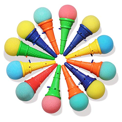Novelty Place Ice Cream Shooters Toy (Pack of 12) - Squeeze N' Pop Game - Multi-Color Icecream Cone Foam Ball Launcher - Great Party Favors and Carnival Prize for Kids and Children (7 inch) by Novelty Place