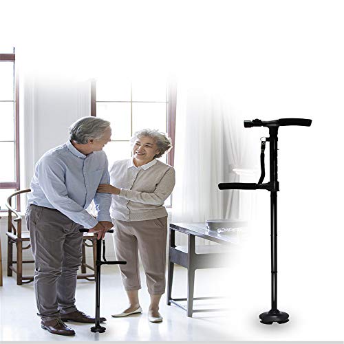 YSYDE Folding Walking Cane with LED Light, Travel Lightweight Aluminum Canes Two-Handle Pivoting Quad Base Ideal Daily Living Aid for Limited Mobility by 