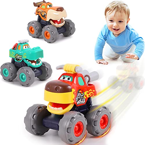 iPlay, iLearn Toddler Monster Truck Toys, Baby Toy Cars for 1 2 3 Year Old Boy, BigWheels Play Vehicles, Pull Back, Friction Powered, Push Go Animal Car, Cool Birthday Gifts for 12 18 24 Month Kids from iPlay, iLearn