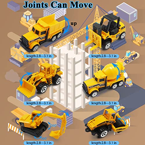 OTONOPI Construction Truck Toys Play Vehicles for Boys and Toddlers Die Cast Mini Car in Pull Back Friction Powered Carrier Transport Truck Small Construction Toys Crane Mixer Dump Excavator by OTONOPI
