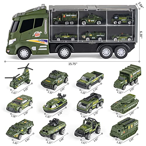 18 Pcs Military Truck with Army Men Toy Set for Boys, Mini Die-cast Battle Car in Transport Carrier Truck Playset, Army Toy Vehicle for Boy Girl Kid Toddler 8-12 Year Old Birthday Gift Party Favor by Divwa