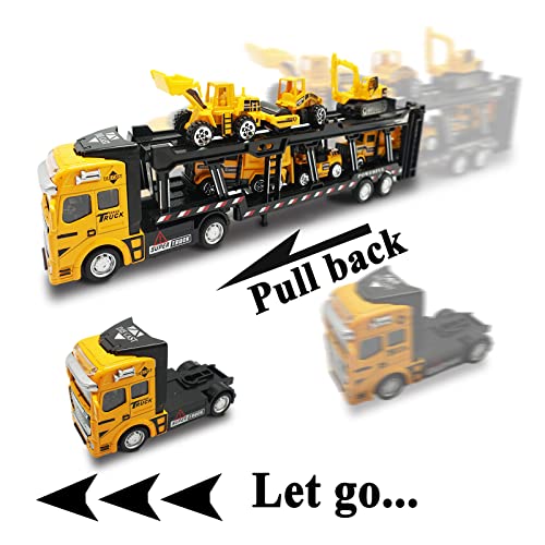 OTONOPI Construction Truck Toys Play Vehicles for Boys and Toddlers Die Cast Mini Car in Pull Back Friction Powered Carrier Transport Truck Small Construction Toys Crane Mixer Dump Excavator by OTONOPI
