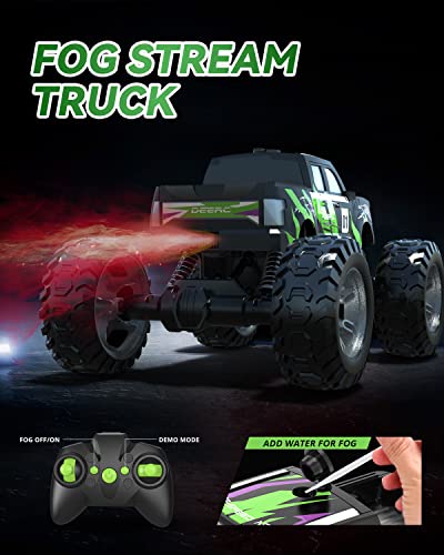 DEERC DE44 Remote Control Monster Truck with Fog Mist, Dual Motors Off Road RC Car, 4WD Rock Crawler with LED Lights, Spray Water Mist, 70+ Min Play, Toy Vehicle for Boys Girls and Adults by DEERC