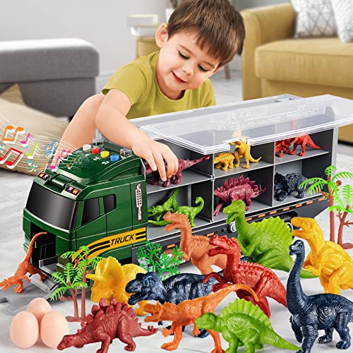 39 in 1 Dinosaur Toy Truck for Kids 3-7 with Play Mat, Dino Transport Carrier Vehicle Toy with Lights and Sounds, Toys for Toddler 3 4 5 6 Years Old Boys Includes Dino Figures, Eggs and Trees from SNAEN