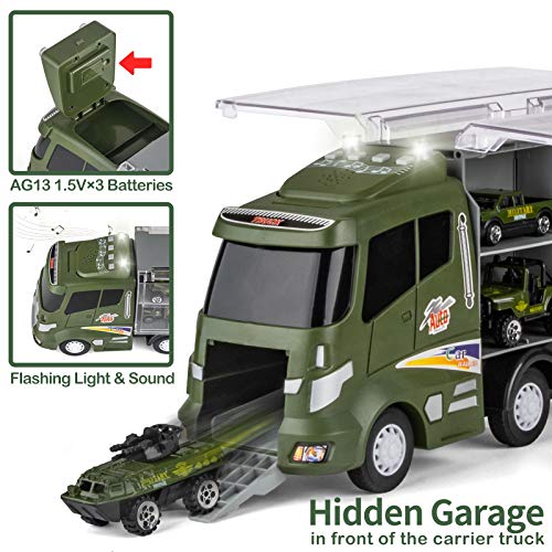 18 Pcs Military Truck with Army Men Toy Set for Boys, Mini Die-cast Battle Car in Transport Carrier Truck Playset, Army Toy Vehicle for Boy Girl Kid Toddler 8-12 Year Old Birthday Gift Party Favor by Divwa