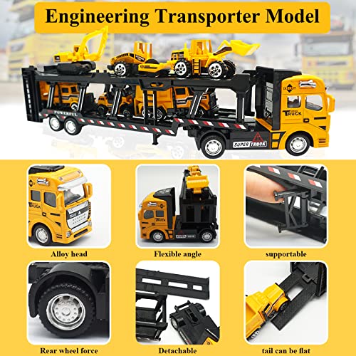 OTONOPI Construction Truck Toys Play Vehicles for Boys and Toddlers Die Cast Mini Car in Pull Back Friction Powered Carrier Transport Truck Small Construction Toys Crane Mixer Dump Excavator by OTONOPI