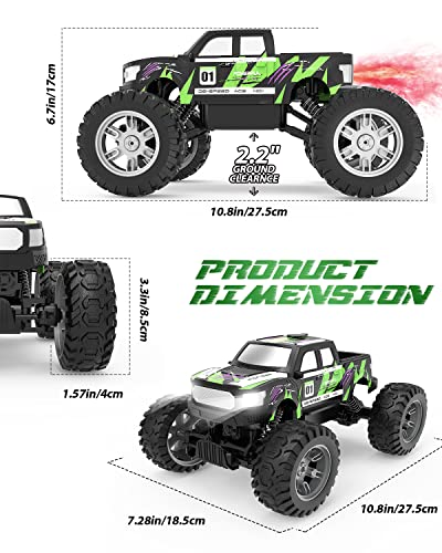 DEERC DE44 Remote Control Monster Truck with Fog Mist, Dual Motors Off Road RC Car, 4WD Rock Crawler with LED Lights, Spray Water Mist, 70+ Min Play, Toy Vehicle for Boys Girls and Adults by DEERC