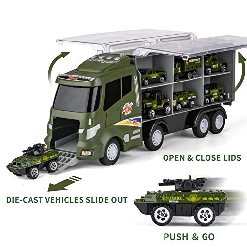 18 Pcs Military Truck with Army Men Toy Set for Boys, Mini Die-cast Battle Car in Transport Carrier Truck Playset, Army Toy Vehicle for Boy Girl Kid Toddler 8-12 Year Old Birthday Gift Party Favor by Divwa