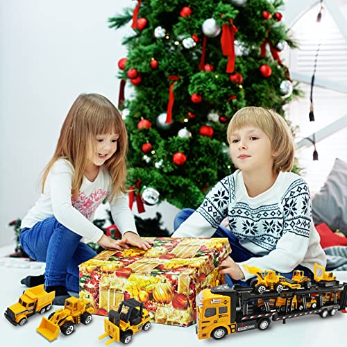 OTONOPI Construction Truck Toys Play Vehicles for Boys and Toddlers Die Cast Mini Car in Pull Back Friction Powered Carrier Transport Truck Small Construction Toys Crane Mixer Dump Excavator by OTONOPI