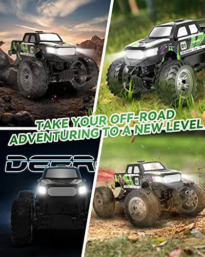 DEERC DE44 Remote Control Monster Truck with Fog Mist, Dual Motors Off Road RC Car, 4WD Rock Crawler with LED Lights, Spray Water Mist, 70+ Min Play, Toy Vehicle for Boys Girls and Adults by DEERC