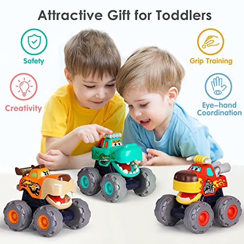 iPlay, iLearn Toddler Monster Truck Toys, Baby Toy Cars for 1 2 3 Year Old Boy, BigWheels Play Vehicles, Pull Back, Friction Powered, Push Go Animal Car, Cool Birthday Gifts for 12 18 24 Month Kids from iPlay, iLearn