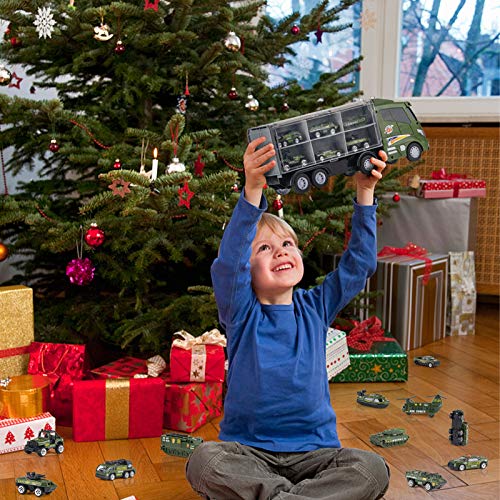 18 Pcs Military Truck with Army Men Toy Set for Boys, Mini Die-cast Battle Car in Transport Carrier Truck Playset, Army Toy Vehicle for Boy Girl Kid Toddler 8-12 Year Old Birthday Gift Party Favor by Divwa