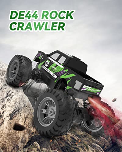 DEERC DE44 Remote Control Monster Truck with Fog Mist, Dual Motors Off Road RC Car, 4WD Rock Crawler with LED Lights, Spray Water Mist, 70+ Min Play, Toy Vehicle for Boys Girls and Adults by DEERC