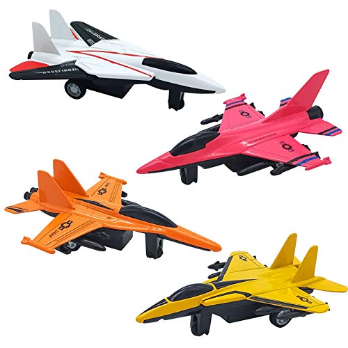 4 Pack Diecast Airplane Toys for 3 4 5 6 Year Old Boys, Pull Back Plane Toys Die Cast Aircraft Fighter Jet Toys Models Kids' Play Vehicles Airplanes for Kids Birthday & Party Favors by Toynspring