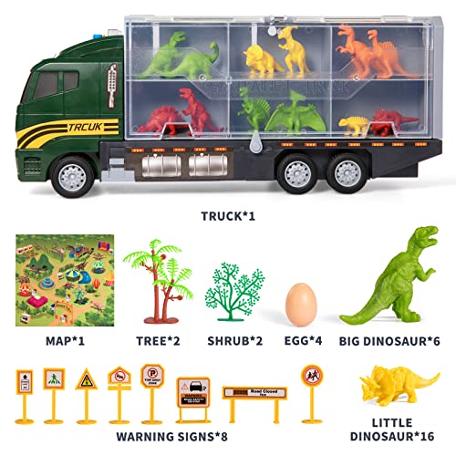 39 in 1 Dinosaur Toy Truck for Kids 3-7 with Play Mat, Dino Transport Carrier Vehicle Toy with Lights and Sounds, Toys for Toddler 3 4 5 6 Years Old Boys Includes Dino Figures, Eggs and Trees from SNAEN