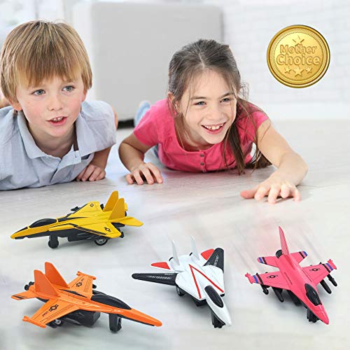 4 Pack Diecast Airplane Toys for 3 4 5 6 Year Old Boys, Pull Back Plane Toys Die Cast Aircraft Fighter Jet Toys Models Kids' Play Vehicles Airplanes for Kids Birthday & Party Favors by Toynspring