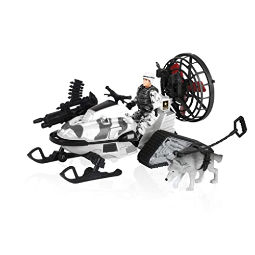 US Army Action Figures & Kids Snowmobile Military Toys Set w/ Snow Mobile, Soldier, Weaponry & Play Vehicle Accessories, 3+ from Brooklyn Lollipops Import Corp