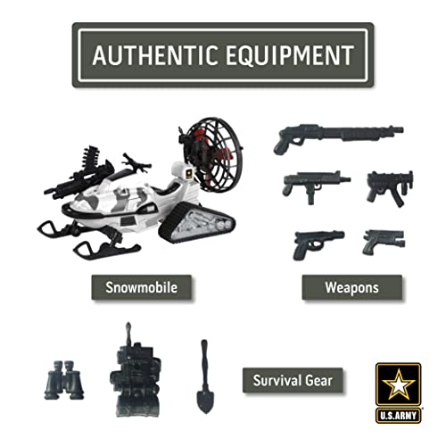 US Army Action Figures & Kids Snowmobile Military Toys Set w/ Snow Mobile, Soldier, Weaponry & Play Vehicle Accessories, 3+ from Brooklyn Lollipops Import Corp