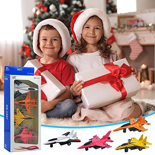 4 Pack Diecast Airplane Toys for 3 4 5 6 Year Old Boys, Pull Back Plane Toys Die Cast Aircraft Fighter Jet Toys Models Kids' Play Vehicles Airplanes for Kids Birthday & Party Favors by Toynspring