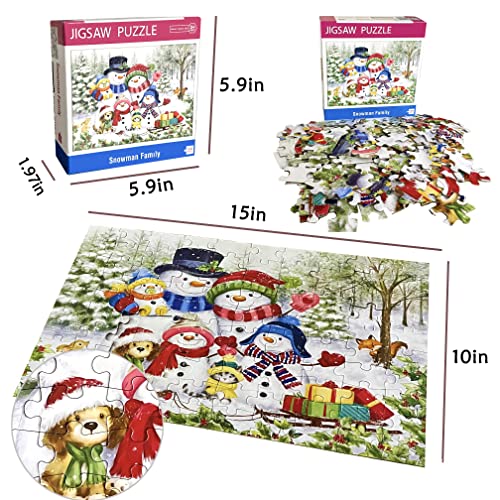 100 Pieces Christmas Puzzles for Kids Ages 4-8 8-10, Snowman Family Jigsaw Puzzle for Adult, Kids Puzzles Ages 3-5 6-8, Gifts for Boys Girls from Poycuna