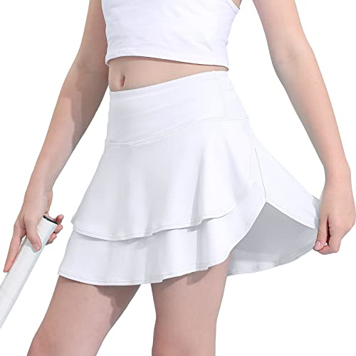 MERIABNY Girls Tennis Skirt Performance Athletic Skirts 6 7 Years White Active Golf Skort Sports Clothing with Mesh Shorts by 