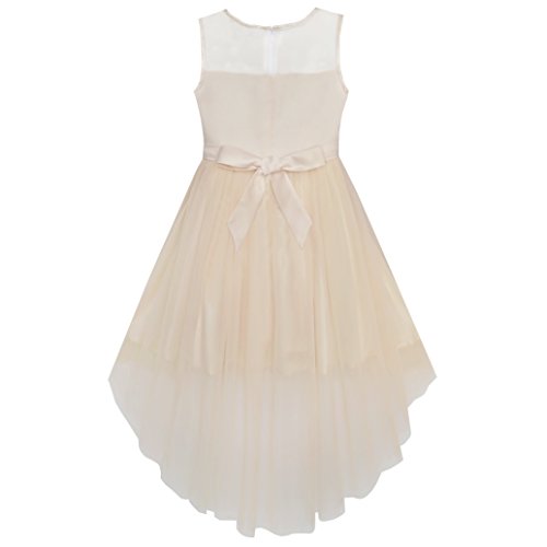 KB25 Girls Dress Beige Sequined Tulle Hi-lo Wedding Party Dress Size 14 from 