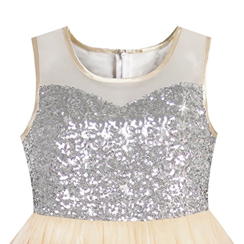 KB25 Girls Dress Beige Sequined Tulle Hi-lo Wedding Party Dress Size 14 from 