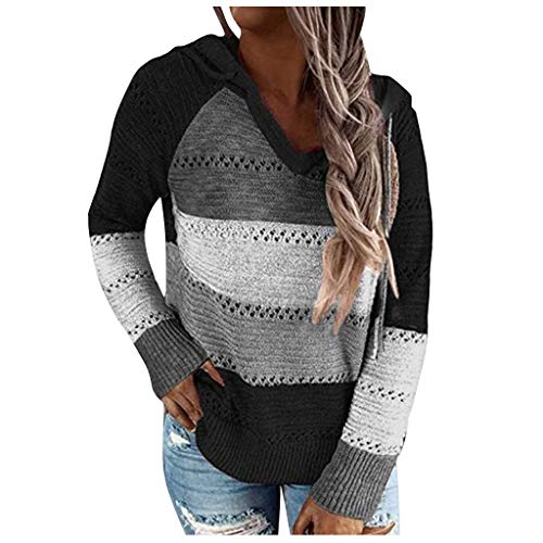 YAnGSale Top Casual Patchwork Sweater Women Fashion Hoodies Long Sleeves Shirt Hooded Blouse Knit Pullover (Black, XXXL) by YAnGSale