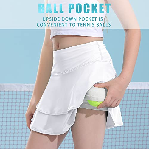MERIABNY Girls Tennis Skirt Performance Athletic Skirts 6 7 Years White Active Golf Skort Sports Clothing with Mesh Shorts by 