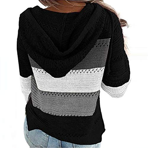 YAnGSale Top Casual Patchwork Sweater Women Fashion Hoodies Long Sleeves Shirt Hooded Blouse Knit Pullover (Black, XXXL) by YAnGSale