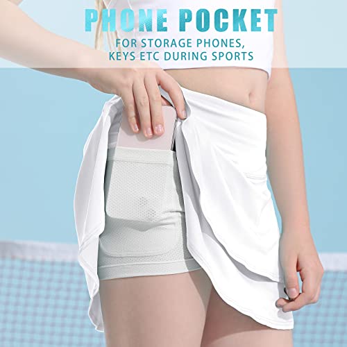 MERIABNY Girls Tennis Skirt Performance Athletic Skirts 6 7 Years White Active Golf Skort Sports Clothing with Mesh Shorts by 