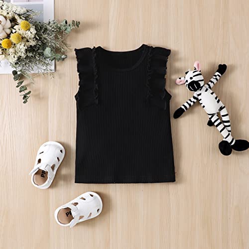 2T 3T Toddler Baby Girl Clothes Outfits Sets Ruffle Ribbed Sleeveless Vest Tank Top T-Shirt + Striped Print Pants by 