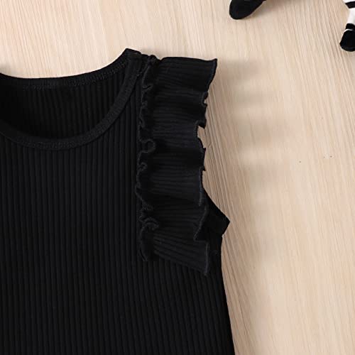 2T 3T Toddler Baby Girl Clothes Outfits Sets Ruffle Ribbed Sleeveless Vest Tank Top T-Shirt + Striped Print Pants by 