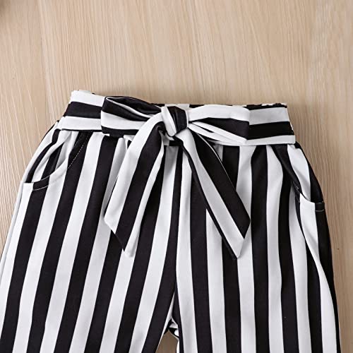 2T 3T Toddler Baby Girl Clothes Outfits Sets Ruffle Ribbed Sleeveless Vest Tank Top T-Shirt + Striped Print Pants by 