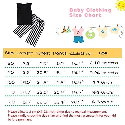 2T 3T Toddler Baby Girl Clothes Outfits Sets Ruffle Ribbed Sleeveless Vest Tank Top T-Shirt + Striped Print Pants by 